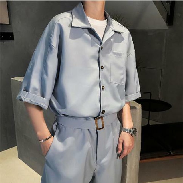 メンズ シャツ パンツ つなぎ ショートパンツ 半袖 韓国 Jb 1