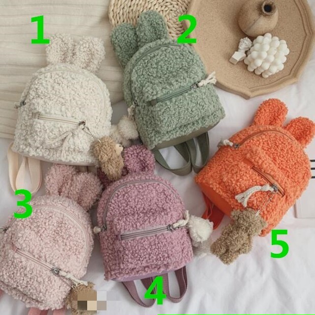 キッズベビー くすみカラー うさぎ耳 ミニボアリュック 韓国子供服 カバン Syanu Shop子供服 韓国子供服 韓国ベビー服 キッズベビー