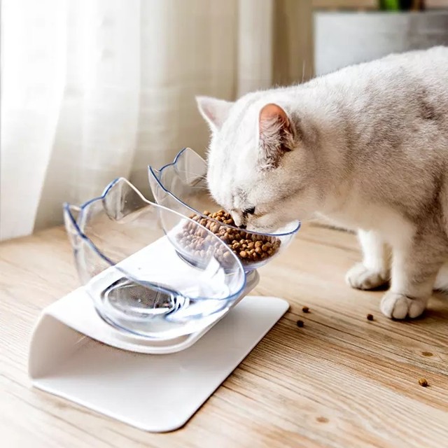 送料無料 猫耳型が可愛い 自然な姿勢で食べられる猫食器 猫グッズのtitie