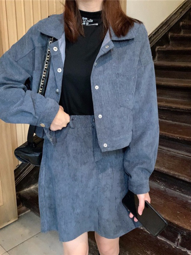 旬コーデに コーデュロイ セットアップ ジャケット タイトスカート カジュアル レディース フェミニン ミニスカート 秋冬 10代 代 Ptnym2432 Shop Suba