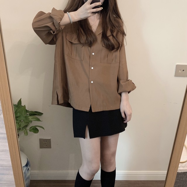 〈カフェシリーズ〉キャラメルココアルーズシャツ【caramel cocoa loose shirt】