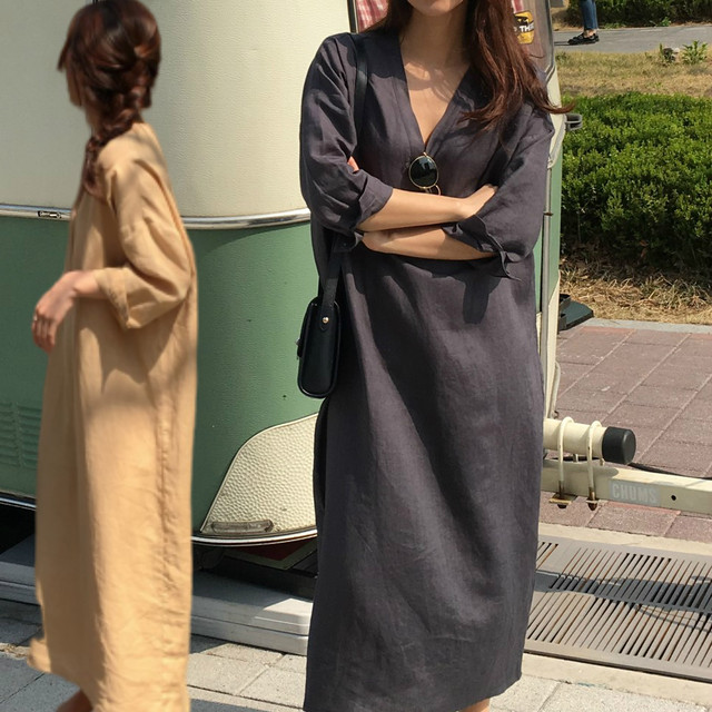 翌日発送 送料無料 Vネック ロング シャツ 七分袖 ワンピース 春 韓国 Tyk Mapoche マポッシュ Base店