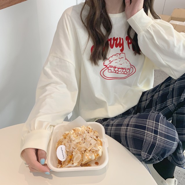 〈カフェシリーズ〉チェリーパイとウサギのロンT【cherry pie & rabbit long t-shirt】