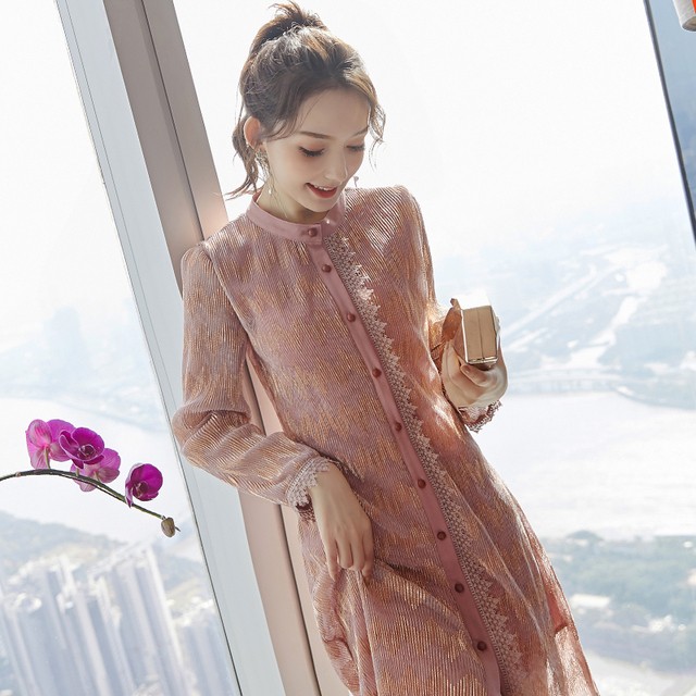 レディース メトロメッシュワンピース 長袖 スタンドカラー ロング丈 308 Petit Link