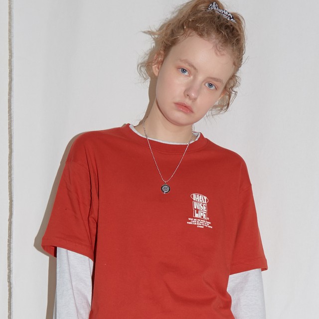 「WWL」レイヤードTシャツ レッド