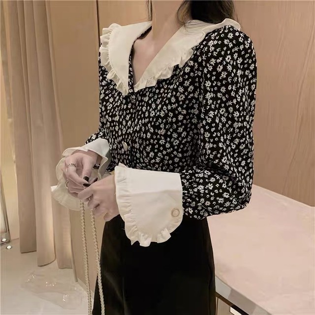 black flower blouse