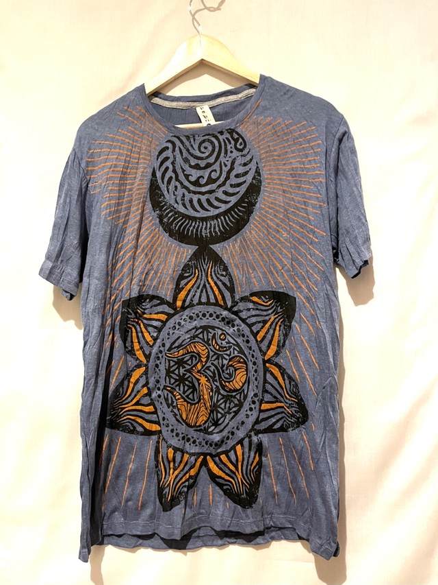 メンズtシャツ Tシャツ 半袖 レディース ユニセックス クリンクル加工 柔らか 夏コーデ エスニックファッション アジアンファッション カジュアル ブルー系 アジアン雑貨 No 300 アジアン雑貨 Asian Mrk