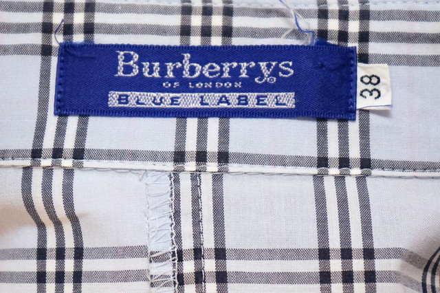 424 Burberrys Blue Label バーバリー ブルーレーベル チェック ブルー シャツ 旧タグ 三陽商会 レディース古着 サイズ38 Antique John アンティーク ジョン