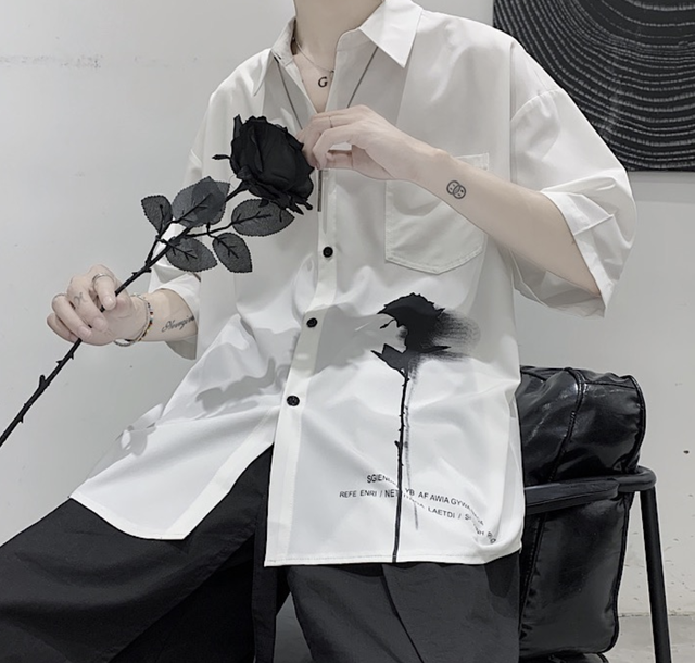 ワンポイントのプリントがおしゃれ メンズショートスリーブシャツ サイズ豊富 半袖シャツ インスタ 大人っぽい 8 F2u