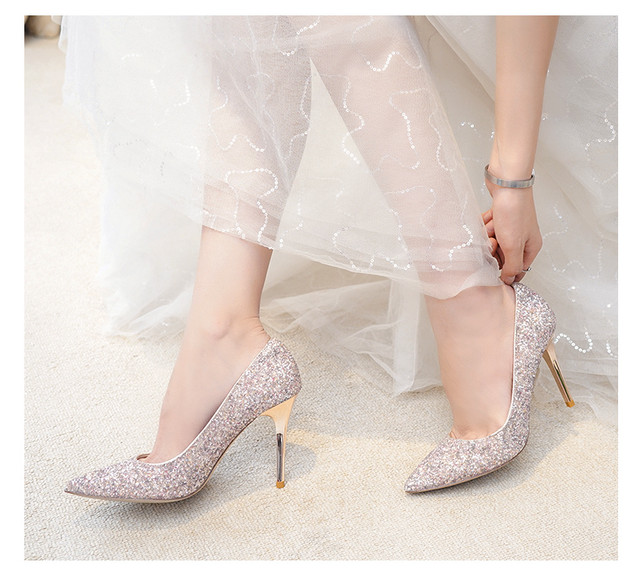 秋 パンプス 結婚式 キラキラ スパンコール靴 ピンヒール フォーマル プリンセス Mash Room