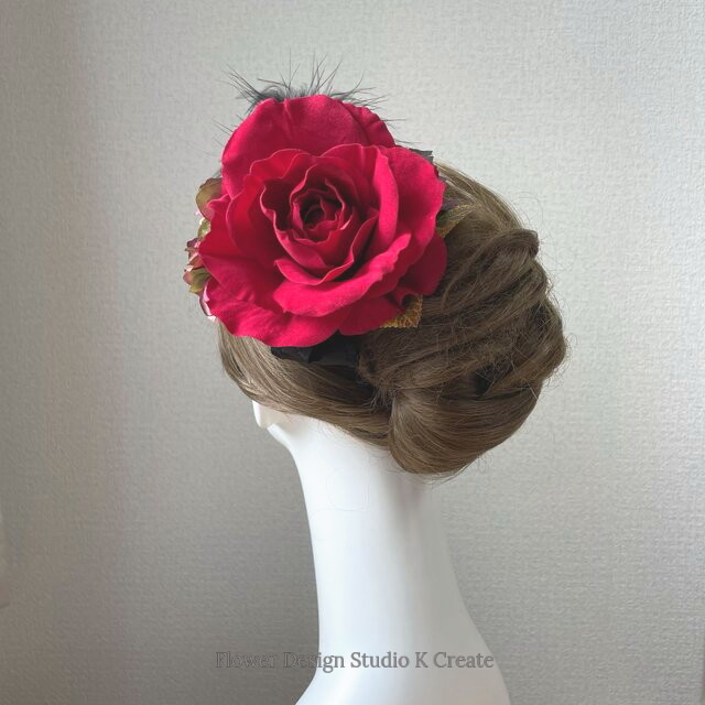 フラメンコ フローレス 発表会に 赤い薔薇と秋紫陽花のヘッドドレス ダンス髪飾り 発表会 フラメンコ 社交ダンス Flower Design Studio K Create