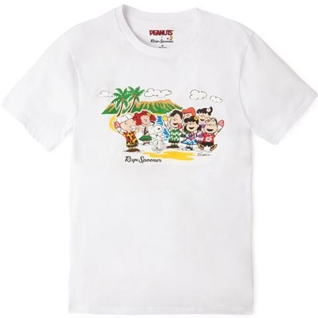 Reyn Spooner スヌーピーコラボ メンズハワイアンtシャツ ピーナッツ イン ハワイ ホワイト Alohaoutlet Motomachi