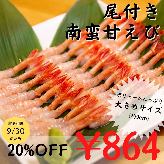 (0519)【食べ応えありのボリューム!】冷凍 尾付きむき南蛮甘エビ 30尾入り