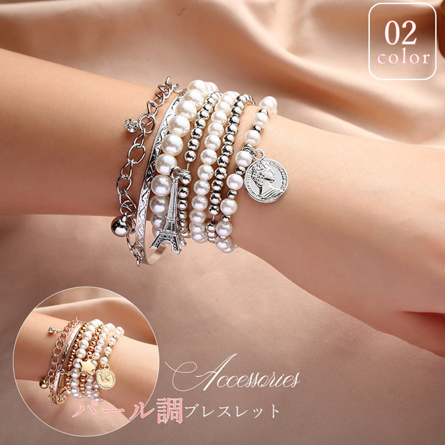 パールブレスレット レディース チャーム バングル 可愛い アクセサリー おしゃれ Select Shop Re Start By Tsunami