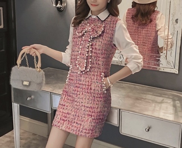 Pink パールツイードワンピース Closet Pink パールツイードワンピース Closet