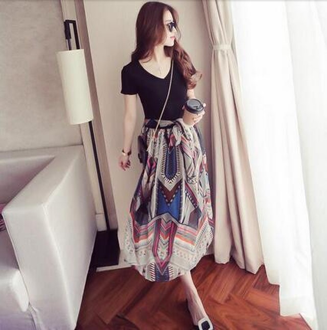 Aライン ハイウエスト 夏 普段着 シフォンワンピース 半袖vネック ファッションan 流行りでも安さでもなく今の私に似合う服