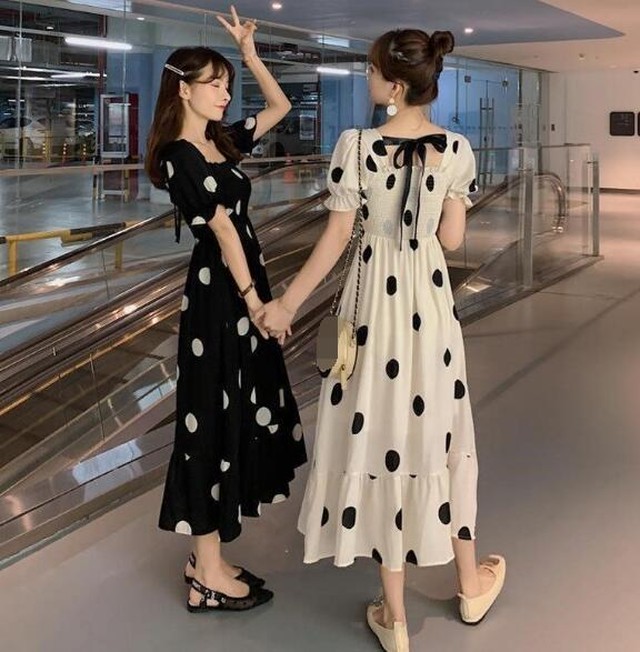 大きめドットシャーリング切り替えシフォンロングワンピース 海外買付 ファッションan 流行りでも安さでもなく今の私に似合う服