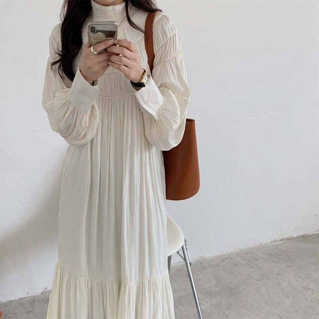 ハイネックプリーツロングワンピースy093 Mokkocloset