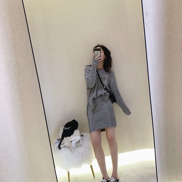 519 単品使いも出来てコスパ抜群な定番のケーブル編みニットのセットアップ グレー 海外のプチプラきれいめカジュアルレディースファッション Pakaian Lucu 海外のプチプラきれいめカジュアルレディースファッション Pakaian Lucu