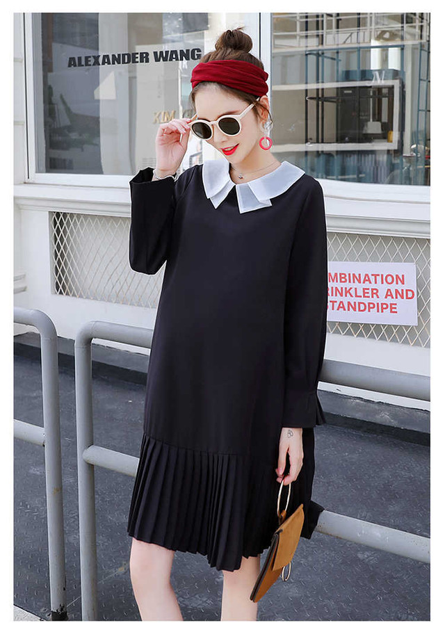 ブラック マタニティ ワンピース 袖あり フィッシュテール ドレス Mamahalo