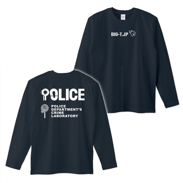 1100円引きセール! POLICE Crime LaboロングTシャツ:ネイビー ※両面プリント