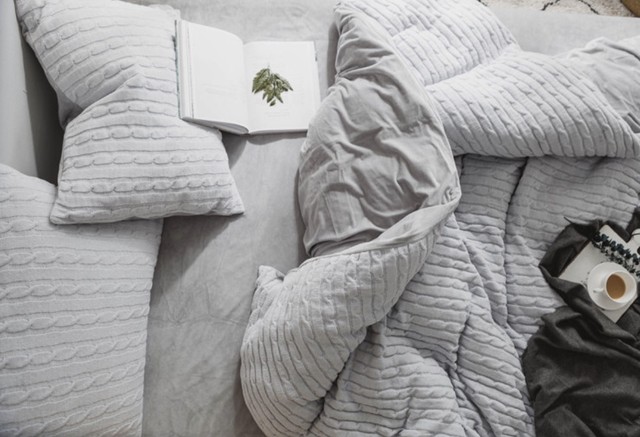 大人可愛い ケーブル編み 布団カバーセット クイーン Doyu