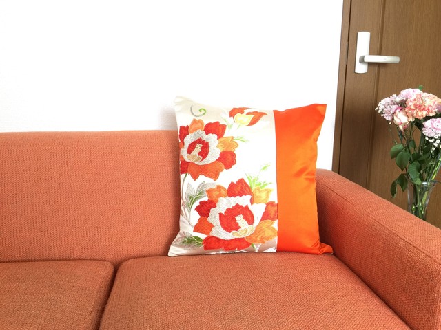 着物帯リメイククッションカバー座布団カバー送料無料1点物リビングインテリア帯リメイククッションカバーno 243 着物帯リメイク ショップkamadaworld