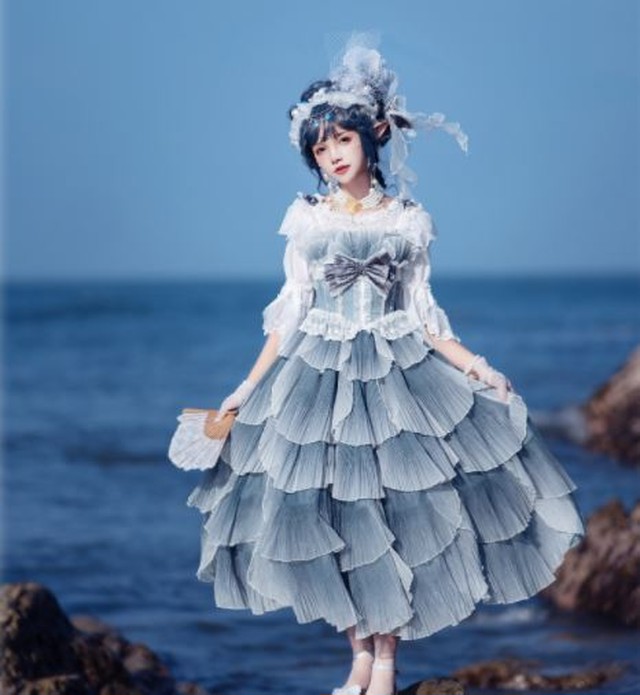 ロリータ ジャンスカ 3色 Jsk ふんわり ドレス 通年 マーメイド 人魚 人魚姫 かわいい フレア 長さ調節 鱗 ウロコ リボン フリル パーティ イベント ハロウィン 華やか エレガント 甘ロリ ゴスロリ ロリータファッション Loli3335 Luxury