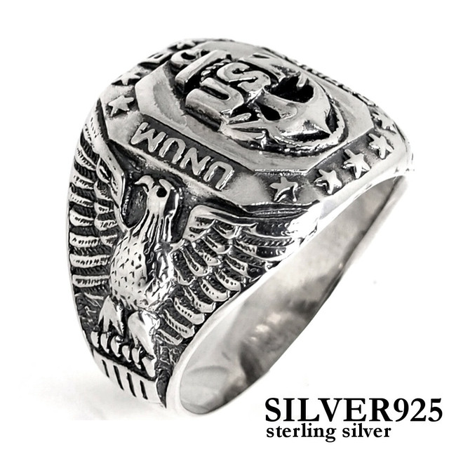 シルバーリング メンズ 指輪 925 カレッジリング アーミー ミリタリー シルバーアクセサリー Silver 6052 メンズ アクセサリー店sakuto