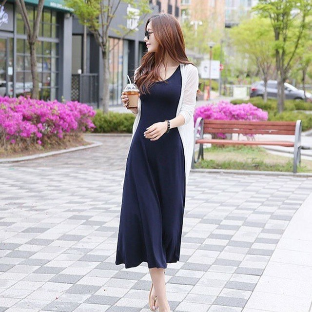ワンピース ワンピ 無地 ミディ丈 ひざ下 ノースリーブ 黒 紺 シンプル ベーシック きれいめ 大きいサイズ A3 Happinessshop ハピネスショップ レディース ファッション アイテム トレンド