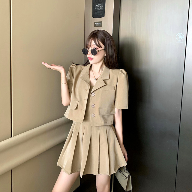 セットアップ レディース ジャケット ワンピース きれいめ ミニ丈 ショート丈 キャミワンピース ブラック 黒 ベージュ 半袖 Evergreen