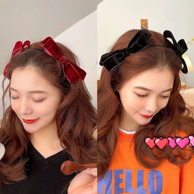2カラー 2デザイン リボン カチューシャ ブラック レッド 赤 黒 ヘアバンド ヘアアクセサリー Loveysmileshop
