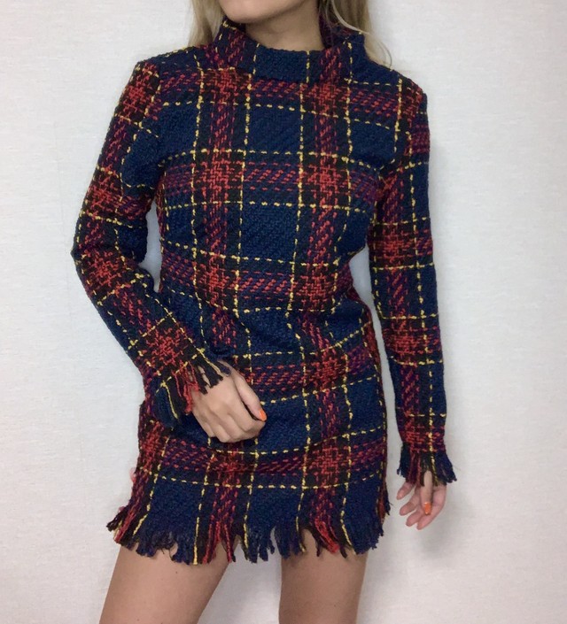 ツイード チェック ミニワンピ ワンピ ミニワンピース 冬服 デート服 Queen Of Liberty ツイード チェック ミニワンピ ワンピ ミニワンピース 冬服 デート服 Queen Of Liberty