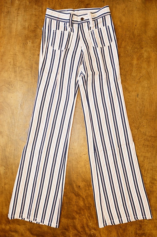 147 King Guard 昭和レトロ ヴィンテージ デッドストック ストライプパンツ 生地薄 ベルボトム ブーツカット レディース Antique John アンティーク ジョン