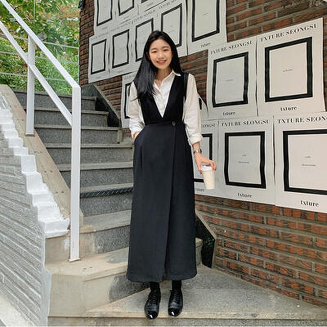 オールインワン パンツ サロペット 春 レディース カジュアル おしゃれ春秋 春夏 シンプル マキシ丈 ｖネック エプロンワンピース ノースリーブ 黒 ブラック 代 30代 40代 50代 ゆったり 体型カバー Like Fashion