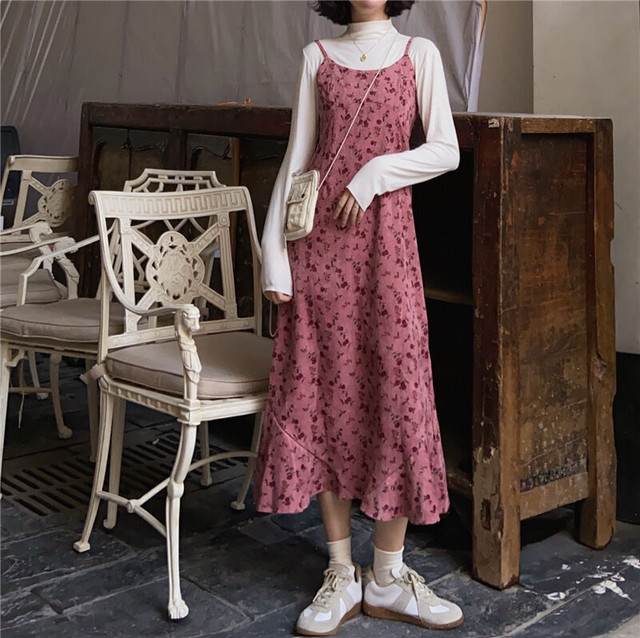 〈カフェシリーズ〉花柄コーデュロイキャミワンピ【flower corduroy camisole one-piece】
