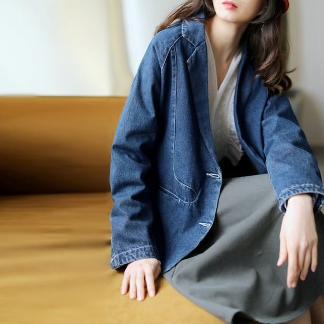 デニムジャケット レディース 春 通勤 青 ブルー オーバーサイズ テーラードジャケット デニム ライトアウター 大人 上品 きれいめ 春アウター 大人カジュアル ゆったり Af4759 Raxia ラクシア