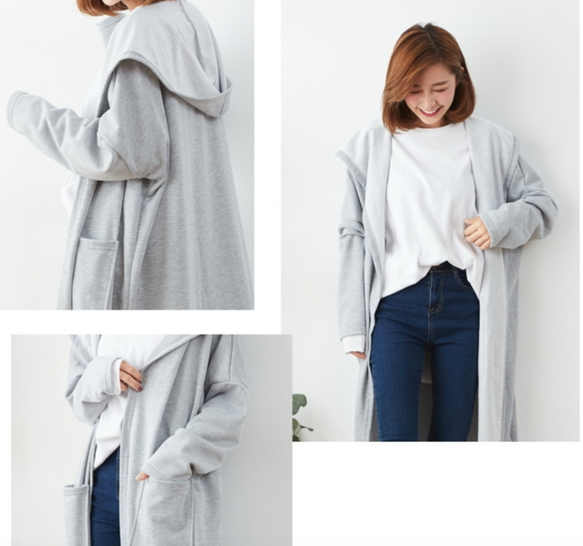 フード付き ロングカーディガン ライトグレー グレー ブラック オープンフロント トップス アウター ナチュラル 上品 Na Na Iro