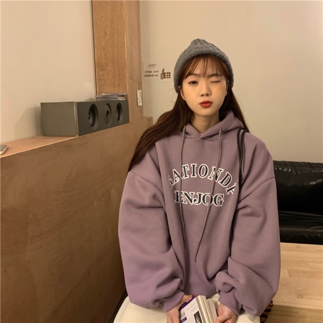 ロゴパーカー レディース 韓国 ファション スウェット プルオーバー パーカー トップス 冬 レディース ロゴ プリント オーバーサイズ ゆったり スエット カジュアル くすみカラー トップス 冬服 ビッグサイズ ゆるっと スウェットパーカー Vestito