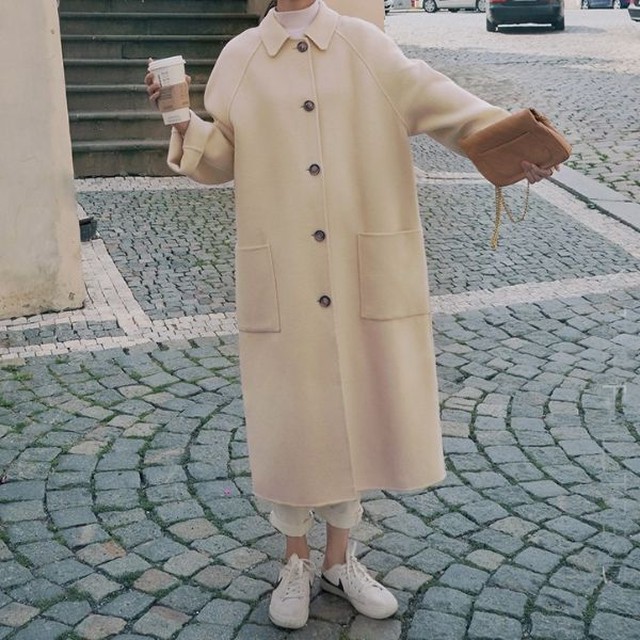 ロングコート ガウンコート アウター フロントバッグ シングルボタン ポケット ウール N5 Select Shop Shoushou