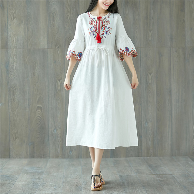 洗練された大人のエスニック エスニックワンピース レディース ワンピース 花柄 エスニック柄 半袖 ボタニカル柄 ロング丈 夏 シルエット 大きいサイズ 可愛い きれいめ お洒落 ゆったり 袖コン 刺繍 エーデルワークス Edel Works