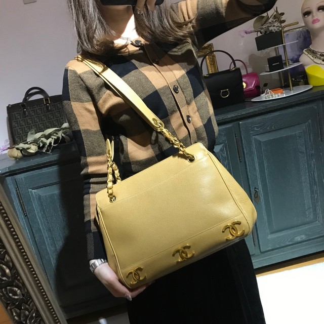 Chanel トリプルココマーク キャビアスキン チェーン トートバッグ J Marmie Vintage Select
