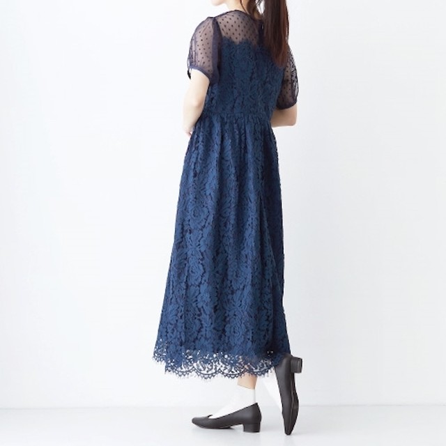 Merlot Plus ドットチュール レース切替 ビスチェ風ワンピース Md Store