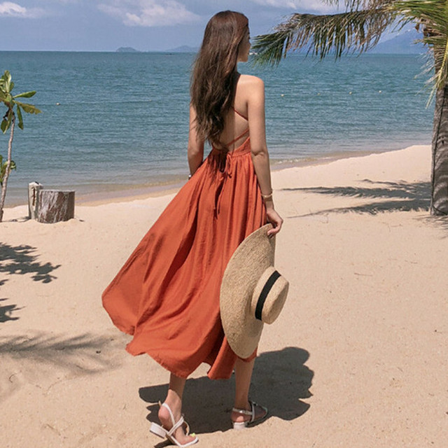 送料無料 ワンピース ３色 背中あきマキシ大人可愛い デート ロングワンピース リゾート バックリボン コットンワンピ サマーワンピ テラコッタ バックコンシャス Relaxy