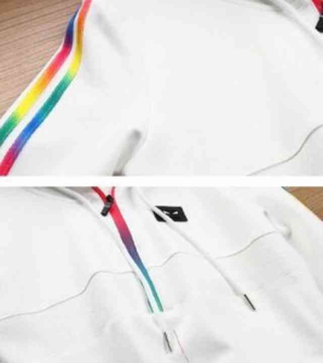 ジャージ レディース セットアップ 上下セット 長袖 ジム ルームウェア スエット レディース スポーツウェア スウェット 大きいサイズ おうち時間 パーカー 運動会 ゆったり ゆるい 痩せて見える ラインデザイン 虹色 シンプル ファスナー フード トレーニングウェア