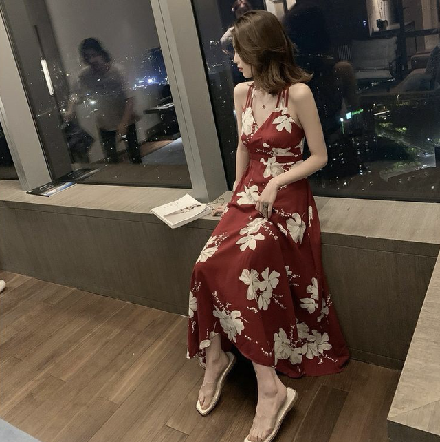 リゾート ワンピース キャミワンピース 花柄 上品 セクシー バッククロス マキシ丈 ロングワンピ 夏 Fashionlover