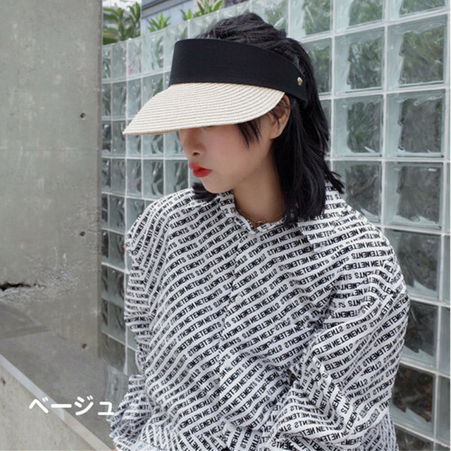 送料無料 ベージュ サンバイザー 婦人帽子 バイザー 麦わら帽子 春夏 日よけ クルクル丸めてコンパクト収納 韓国ファッション スポーツ アウトドア ジョギング ウォーキング ランニング ガーデニング レディース 山登り テニス 夏 山ガール Sunflower