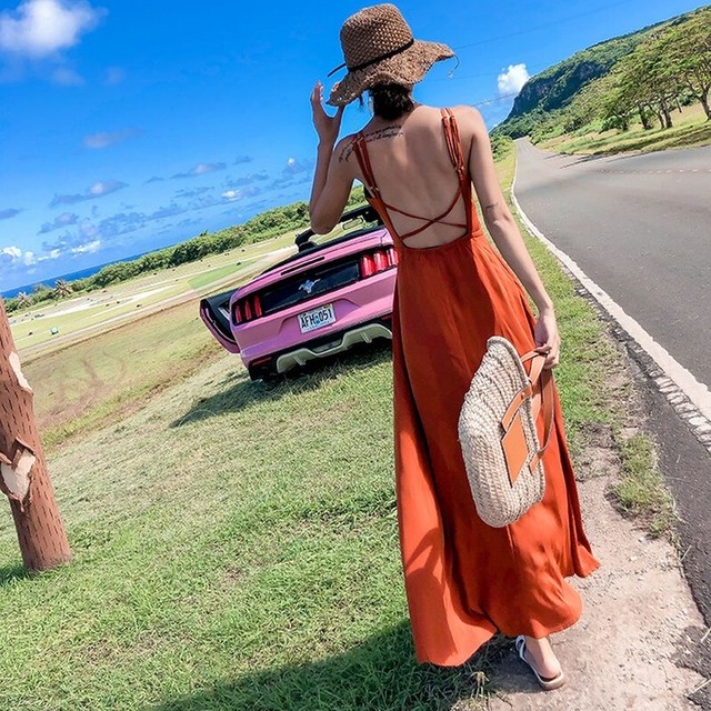 ワンピース ロングワンピース マキシワンピ バックオープン バックシャン 肌見せコーデ 背中見せ California Express