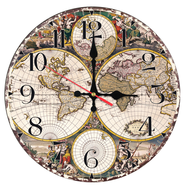 木製 ウッド ヴィンテージ風 地球地図 イラスト 30cm 30cm 40cm 40cm 時計 インテリア Clock クロック 壁掛け ウォール ウォッチ オシャレ Clock Flog