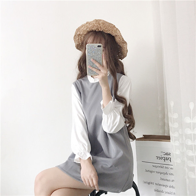 パフスリーブワンピース パフスリーブ ワンピース レディース フェミニン ガーリー シンプル 清楚 カジュアル 無地 長袖 ショート丈 2colors Ut 516 Musubi Me 韓国 オルチャン レディースファッションのお店